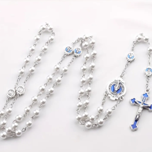 Rosary - white with blue accents