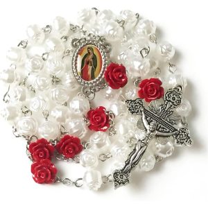 White rosary with red roses