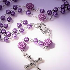 Rosary - purple with purple roses