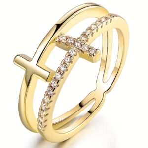 Ladies ring - golden twin crosses
