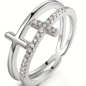 Ladies ring - silver twin crosses