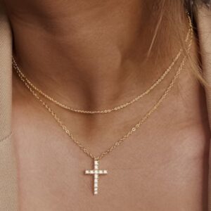 Double layer necklace with rhinestone cross