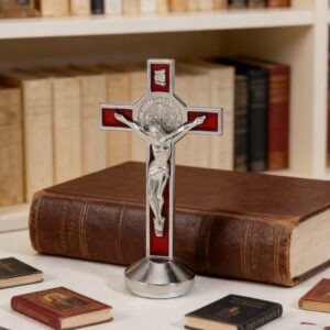 Desktop Crucifix - silver and red