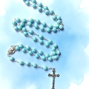 Blue rosary with silver crosses