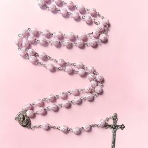 Pink rosary with silver crosses