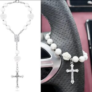 Car rosary - white