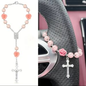 Car rosary - peach pink