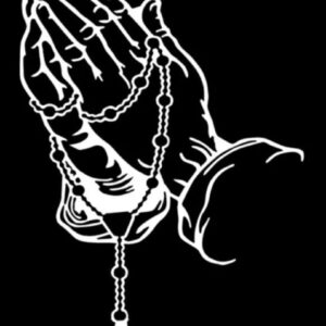 Rosary praying hands sticker - white