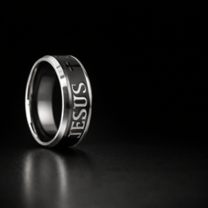 Men's Jesus ring (black and silver)
