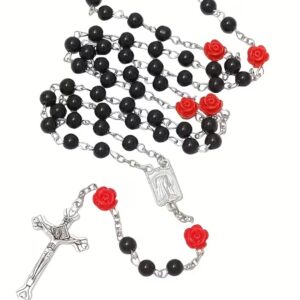 Black Rosary with Red Roses