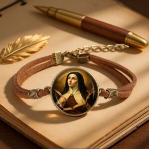 St. Teresa of Avila brown leather bracelet